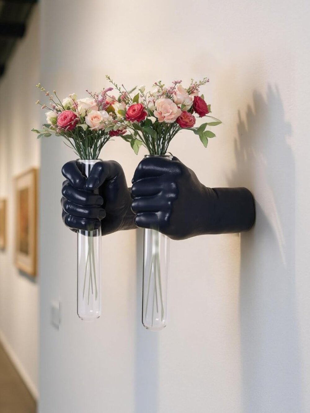 SET of 2 Right/Left Hand in Navy Blue Wall Sculptures Hands Test Tube Vases NEW